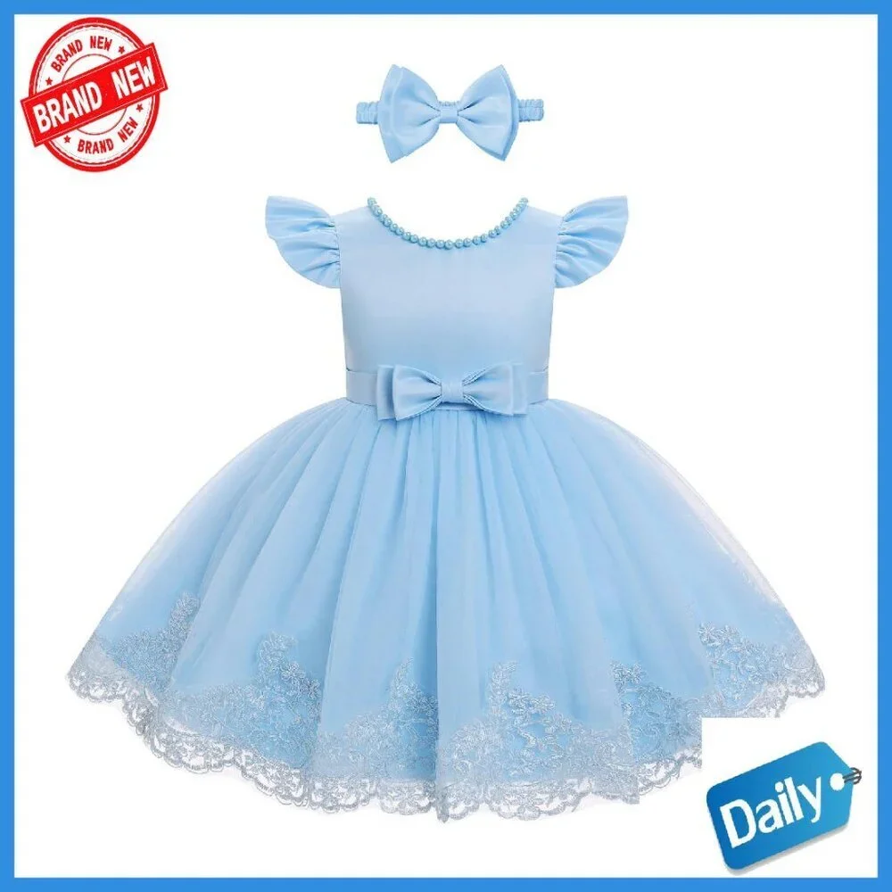 Toddler Flower Girl Dress Pearl Lace Tulle Tutu Formal Gown